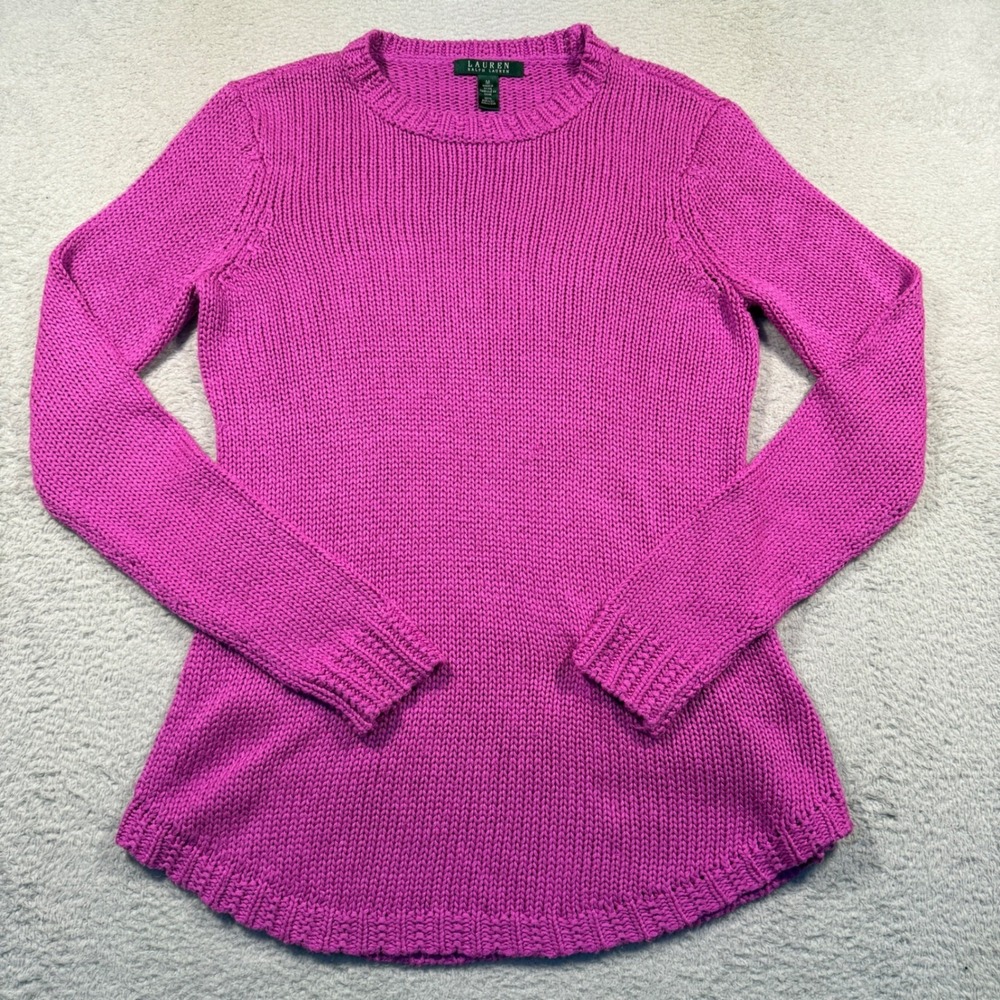 Y2K Lauren Ralph Lauren Pink Knit Sweater Crew Neck Long Sleeve Womens‎ M LRL